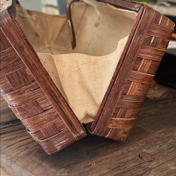 Simon Straw Bags Vintage basket, weave wicker purse with leather - Picture 13 of 16